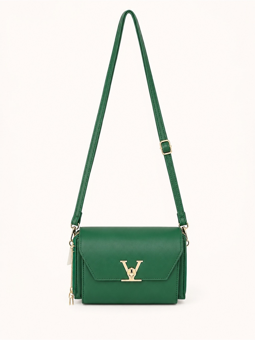 Green Leather Crossbody with Signature Gold Accent